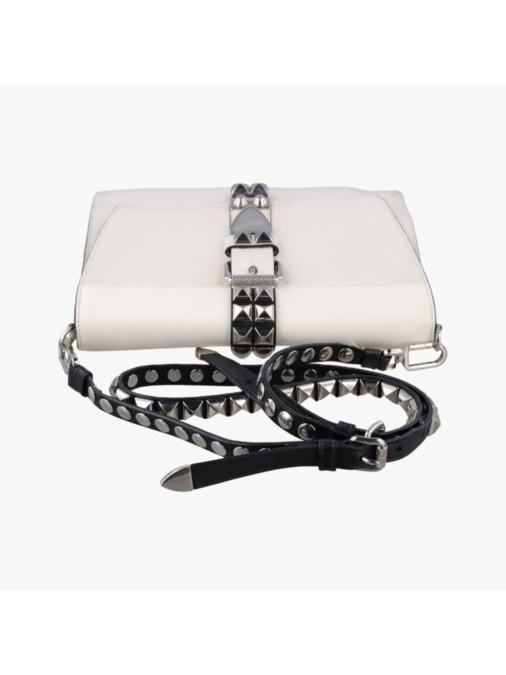 ★SOLD★ Prada Electra Studs White Leather 7 Messenger Bag - Picture 8 of 15
